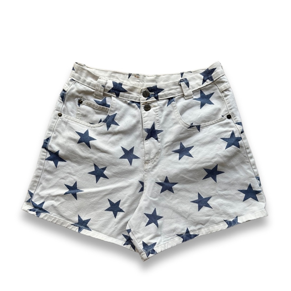 Vintage BeBop White & Blue Star 5-Pocket High-Waisted Mom Jean Short Size 13